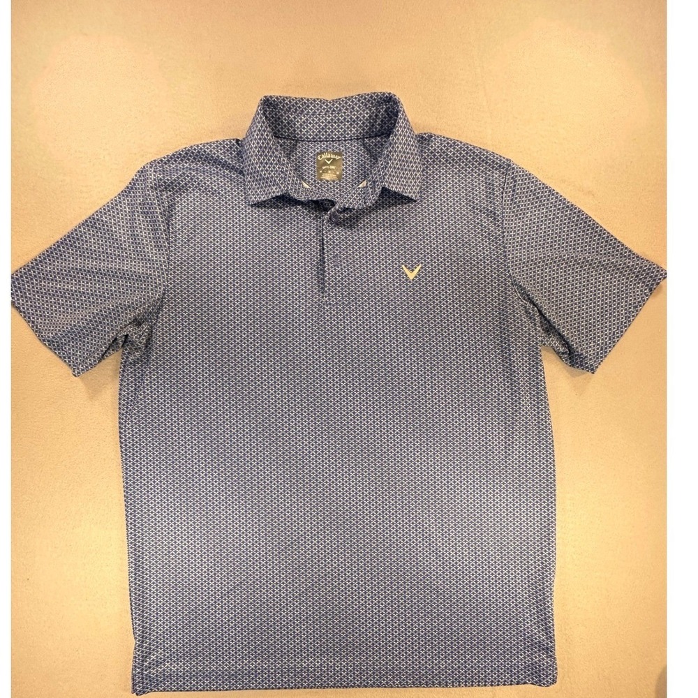 Callaway Opti-Dri Mens‎ Golf Polo Shirt Blue Geometric Print Size Medium